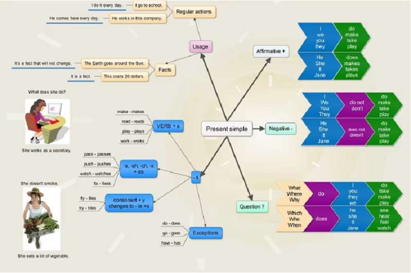 Các Bước Vẽ Sơ Đồ Tư Duy Thì Hiện Tại Đơn