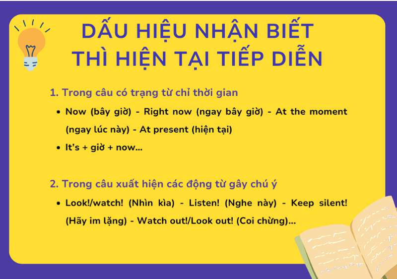 Dấu hiệu nhận biết thì hiện tại tiếp diễn